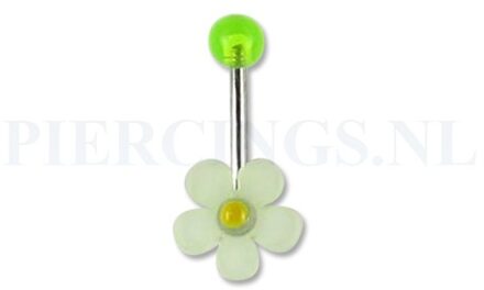 Navelpiercing acryl bloem transparant-groen met geel