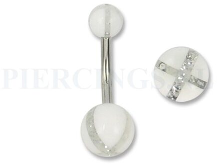 Navelpiercing acryl kruis glitters met wit