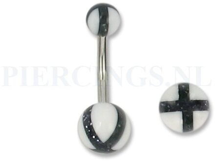 Navelpiercing acryl kruis zwart met wit