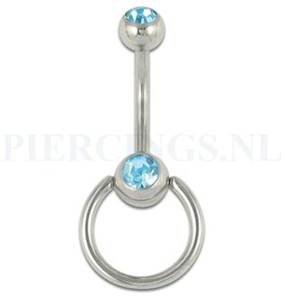 Navelpiercing aquamarijn met extra ring - jeweled