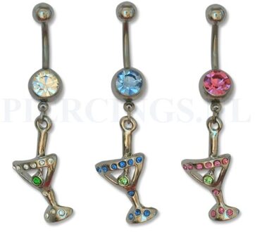 Navelpiercing cocktailglas licht blauw
