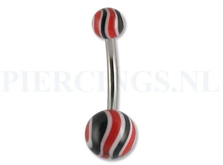 Navelpiercing gegolfd zwart-rood