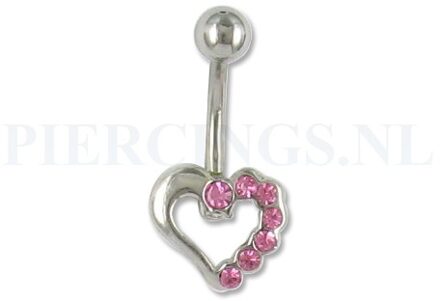 Navelpiercing open hart roze