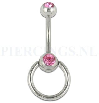 Navelpiercing roze met extra ring - jeweled