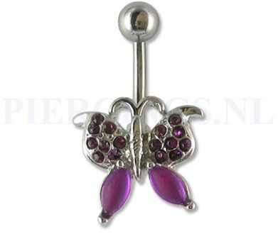 Navelpiercing vlinder gemstone paars