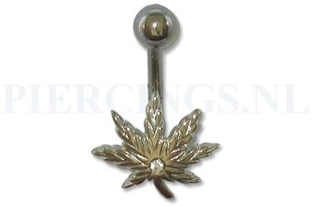 Navelpiercing wietblad met kristallen zirkonia