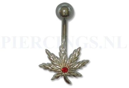 Navelpiercing wietblad met rode zirkonia
