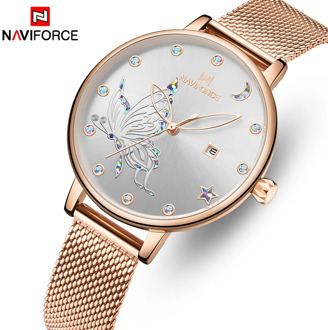 NAVIFORCE Luxury Crystal Watch Women Top Brand Rose Gold Steel Mesh Ladies Wrist Watches Bracelet Girl Clock Relogio Feminino