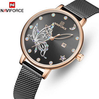 NAVIFORCE Watches Women Fashion Crystal Ladies Watch Waterproof Quartz Female Wristwatch Steel Mesh Strap Relogio Feminino