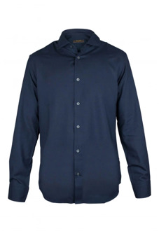 Navy Blauw Slim Fit Overhemd Moorer , Blue , Heren - Xl,L