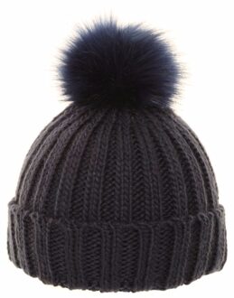 Navy blauwe gebreide muts met pompon voor dames