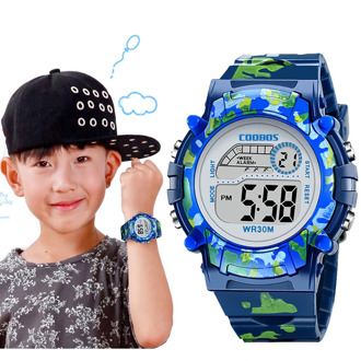 Navy Blue Camouflage Kids Watches LED Colorful Flash Digital Waterproof Alarm For Boys Girls Date Week Creative Children's Clock