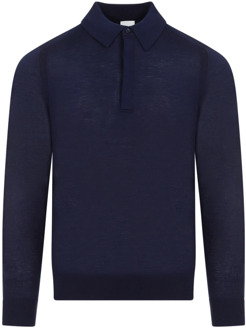 Navy Blue Merino Wool Polo Sweater PS By Paul Smith , Blue , Heren - Xl,L,M
