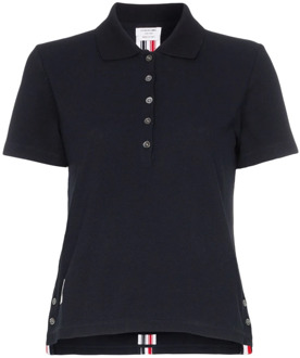 Navy Blue Tri-stripe Polo Shirt Thom Browne , Blue , Dames - S,Xs,3Xs,2Xs
