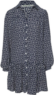 Navy en witte print jurk met knopen Blauw/marineblauw - S