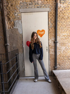 Navy lace top voor meisjes in de kleur Blauw - 128