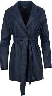 Navy leren jasje met riem - S