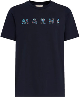 Navy Logo T-Shirt Marni , Blue , Heren - Xl,L,M,S