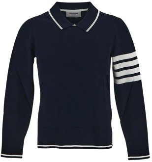 Navy Polo Kraag Pullover met Tipping Stripe Thom Browne , Blue , Dames