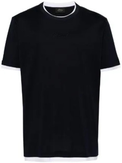 Navyblauw T-shirt met geborduurd logo Brioni , Blue , Heren - 2Xl,Xl,L,M,S,3Xl