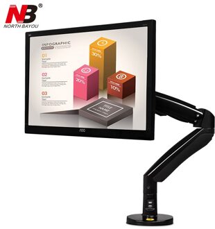 NB F100A Gasveer Arm 22-35 inch Screen Monitor Houder 360 Draaien Tilt Swivel Desktop Monitor Mount Arm met Twee Usb-poorten zwart