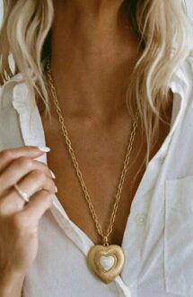 Necklace Heart Marble Long Gold Goud