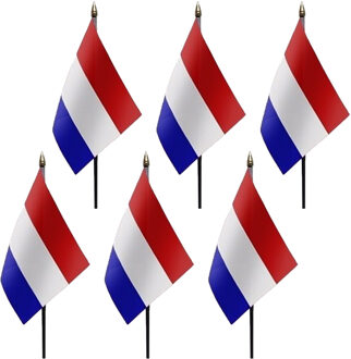 Nederland - 6x - mini vlaggetje van 10 x 15 cm op stokje - Landen vlag - H27 cm
