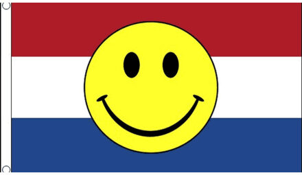 Nederlandse vlag - met Smiley Emoticon - Fun face - 90 x 150 cm - polyester Multi