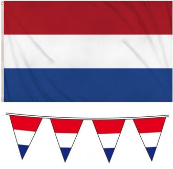 Nederlandse vlaggen set vlag 90 x 150 cm/vlaggenlijn 10 meter
