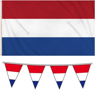 Nederlandse vlaggen set vlag 90 x 150 cm/vlaggenlijnen 10 meter