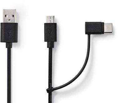 Nedis 2-in-1-Kabel | USB 2.0 | USB-A Male | USB Micro-B Male / USB-C™ Male | 480 Mbps | 1.00 m | Vernikkeld | Rond | PVC | Zwart | Label