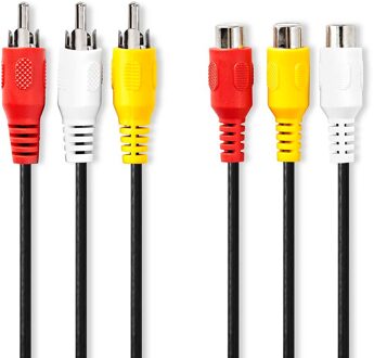 Nedis Composiet Videokabel | 3x RCA Male | 3x RCA Female | Vernikkeld | 480p | 2.00 m | Rond | PVC | Zwart | Label - CVGL24305BK20