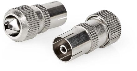 Nedis IEC (Coax) Connector | Recht | Female | Vernikkeld | 75 Ohm | Schroef | Diameter kabelinvoer: 7.0 mm | Metaal | Zilver | 2 Stuks | Doos