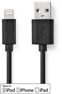 Nedis Lightning Kabel | USB 2.0 | Apple Lightning 8-Pins | USB-A Male | 480 Mbps | Vernikkeld | 1.00 m | Rond | PVC | Zwart | Label - CCGL39300BK10