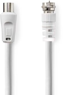 Nedis Satelliet- en Antennekabel | F-Male | IEC (Coax) Male | Vernikkeld | 75 Ohm | Dubbel Afgeschermd | 3.00 m | Rond | PVC | Wit | Label