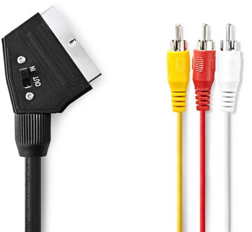 Nedis SCART-Kabel | SCART Male | 3x RCA Male | Vernikkeld | Schakelbaar | 480p | 2.00 m | Rond | PVC | Zwart | Label - CVGL31130BK20