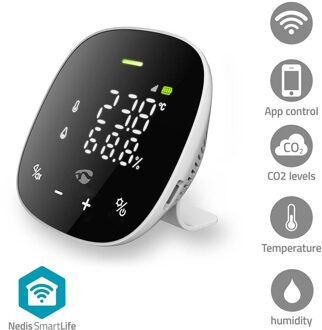Nedis SmartLife Luchtkwaliteitsmonitor | Wi-Fi | Inclusief display | Koolstofdioxide (CO2) / Temperatuur / Vochtigheid | Android™ / IOS | Wit / Zwart