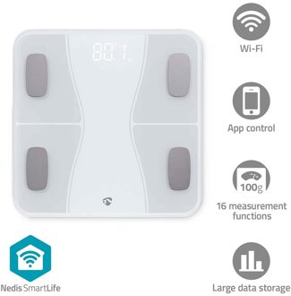 Nedis SmartLife Personenweegschaal | Bluetooth® | BMI / BMR / Botten / Gewicht / Spieren / Vet / Water | 12 | Piekbelasting: 180 kg | Android™ / IOS |