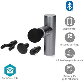 Nedis SmartLife Sportmassagepistool | Accu gevoed | Ingebouwde Lithium-Ion | Oplaadbaar | 5 Massage Modes | Bolvormige kop | Donkergrijs - BTHMSG10GY