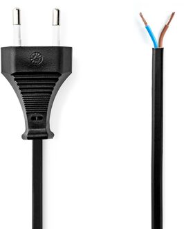 Nedis Stroomkabel | Euro Male | Open | Recht | Recht | Vernikkeld | 2.00 m | Plat | PVC | Zwart | Label - CEGL11700BK20