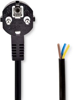 Nedis Stroomkabel | Type F (CEE 7/7) Male | Open | Gehoekt | Recht | Vernikkeld | 2.00 m | Rond | PVC | Zwart | Label - CEGL10700BK20