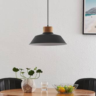 Nefeli hanglamp met houtdetail, 1-lamp zandzwart, donker hout, wit