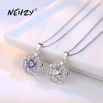 NEHZY 925 Sterling Silver Necklace Pendant Fashion Jewelry New Style Woman Star Purple Crystal Zircon Necklace Length 45CM
