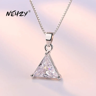 NEHZY 925 Sterling Silver Necklace Pendant Fashion Jewelry New Style Woman Triangle Crystal Zircon Necklace Length 45CM