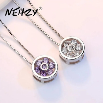 NEHZY 925 Sterling Silver Necklace Pendant Fashion Jewelry New Woman High Quality Purple Crystal Zircon Necklace Length 45CM
