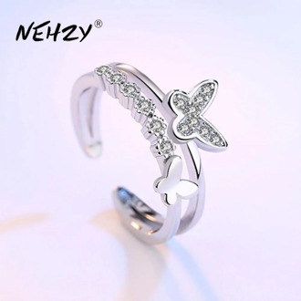 NEHZY 925 sterling silver new jewelry high quality fashion woman open ring retro size adjustable cubic zirconia butterfly ring