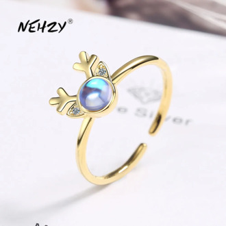 NEHZY 925 Sterling Silver New Woman Fashion Jewelry High Quality Color Crystal Zircon Antler Ring Adjustable Size Open Ring