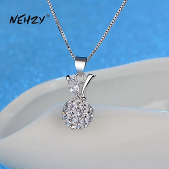 NEHZY 925 Sterling Silver New Woman Fashion Jewelry High Quality Crystal Ball Zircon Apple Pendant Necklace Length 45cm