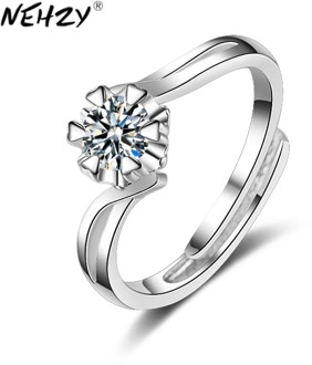 NEHZY 925 Sterling Silver New Woman Fashion Jewelry High Quality Crystal Zircon Flower Open Ring Size Adjustable Ring