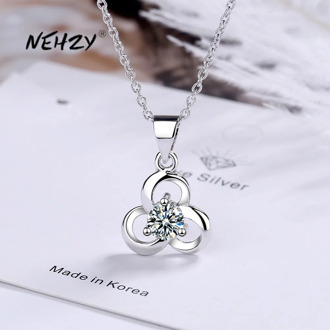 NEHZY 925 Sterling Silver New Woman Fashion Jewelry High Quality Crystal Zircon Flower Pendant Necklace Length 40+3.5CM
